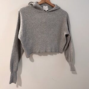 Ribbed Cropped Gray Hooded Sweater XSmall